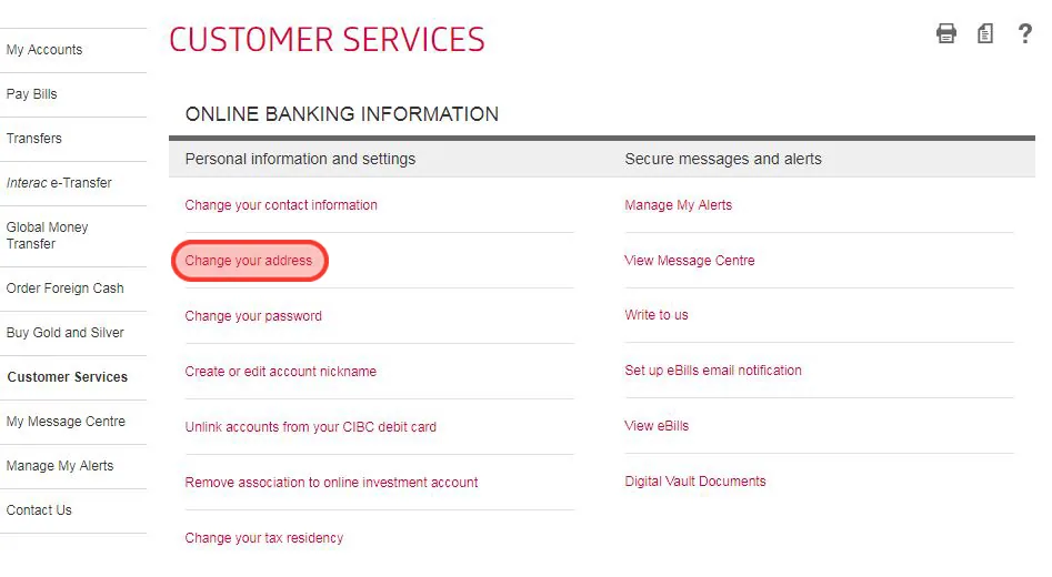 CIBC Address change screenshot 2