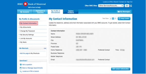 bmo credit card change address