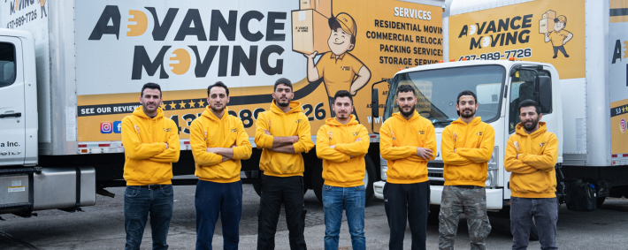 advance moving team and trucks