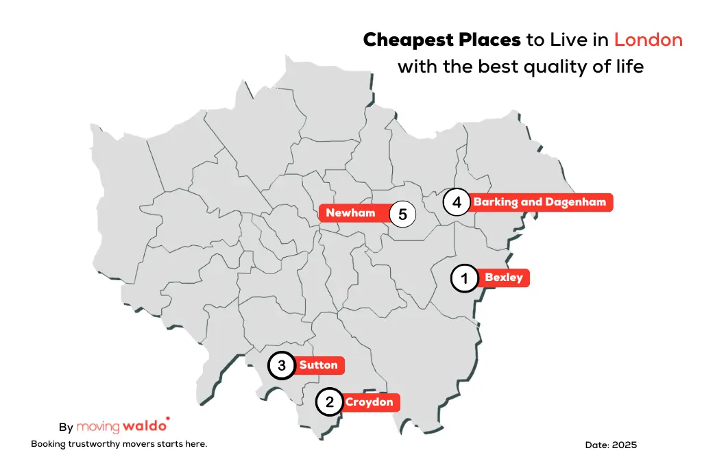 cheapest places to live in london map