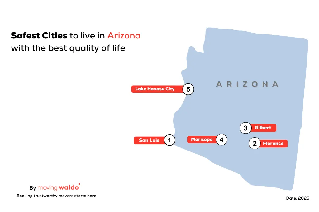 map of the safest cities to live in arizona