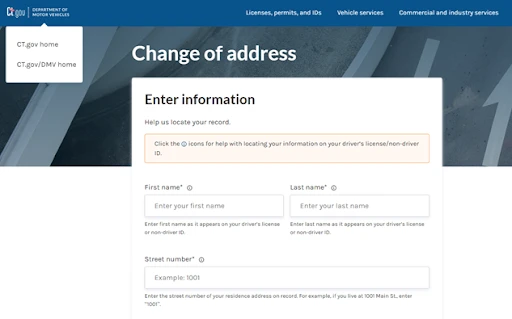 DMV Change of Address, Connecticut, United States