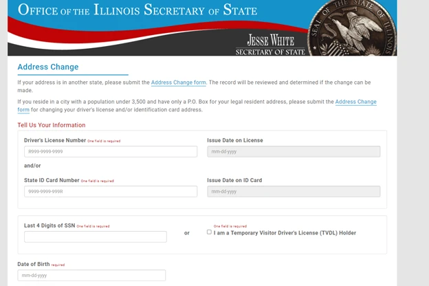 DMV Change of Address, Illinois, United States